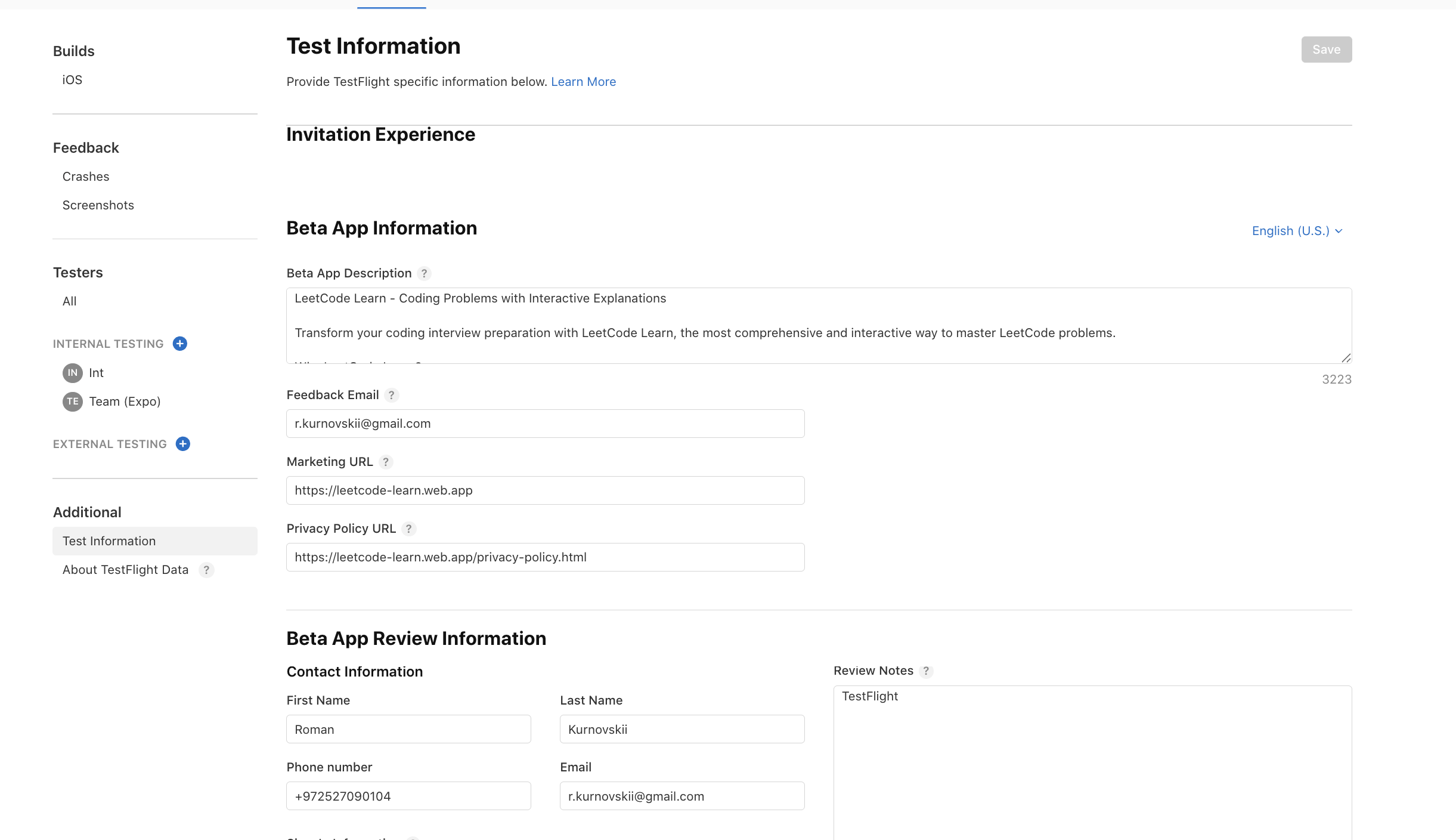 Fill Beta Information