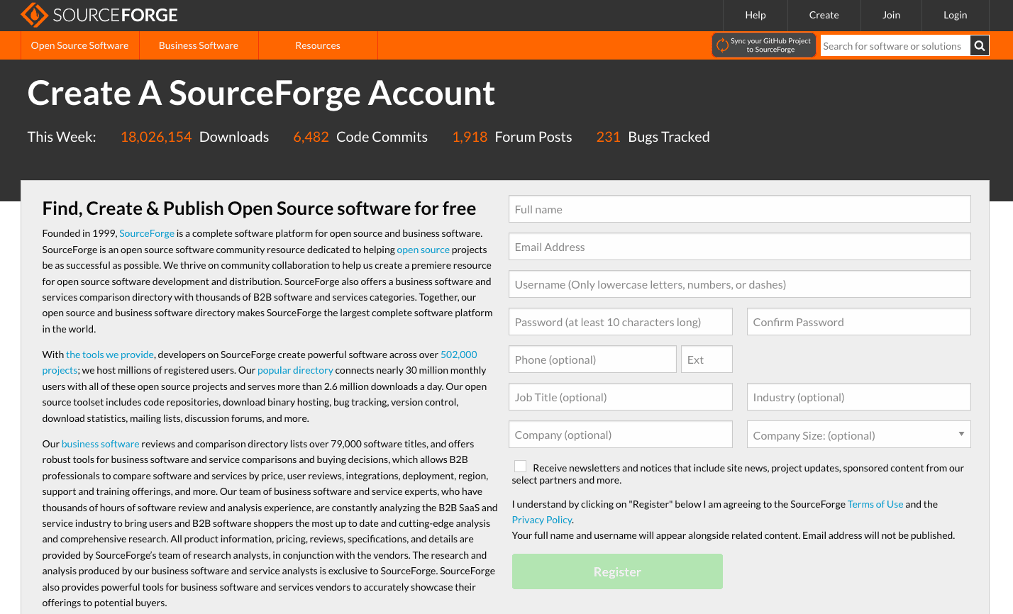 Create a SourceForge account